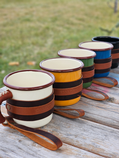 Leather Enamel Mugs