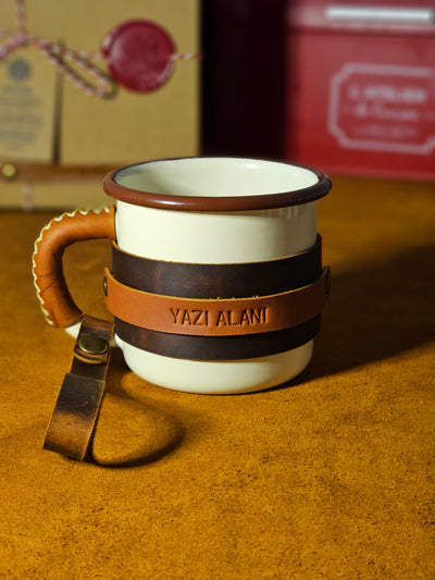 LEATHER ENAMEL MUG - WHITE