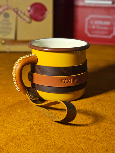 LEATHER ENAMEL MUG - YELLOW