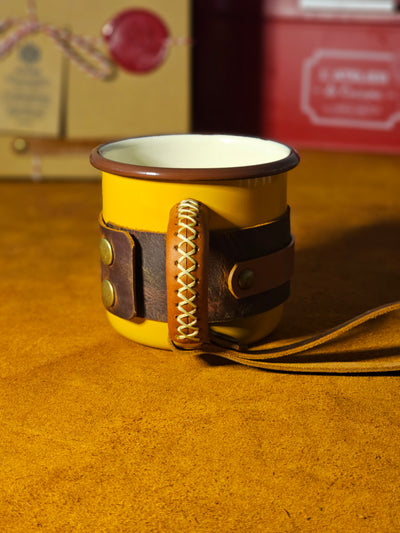 LEATHER ENAMEL MUG - YELLOW