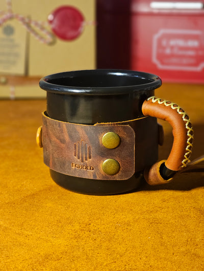 LEATHER ENAMEL MUG - BLACK