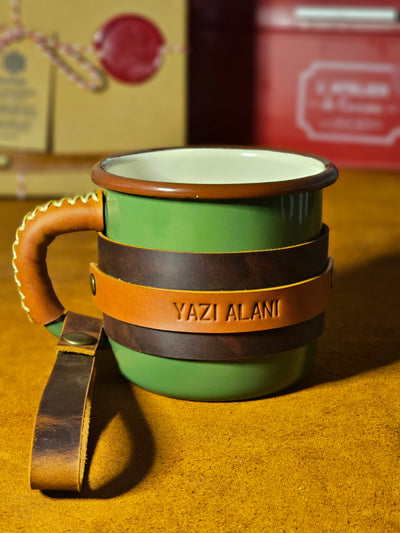 LEATHER ENAMEL MUG - GREEN