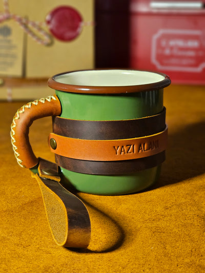 LEATHER ENAMEL MUG - GREEN