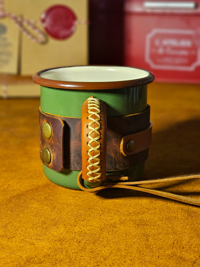 LEATHER ENAMEL MUG - GREEN