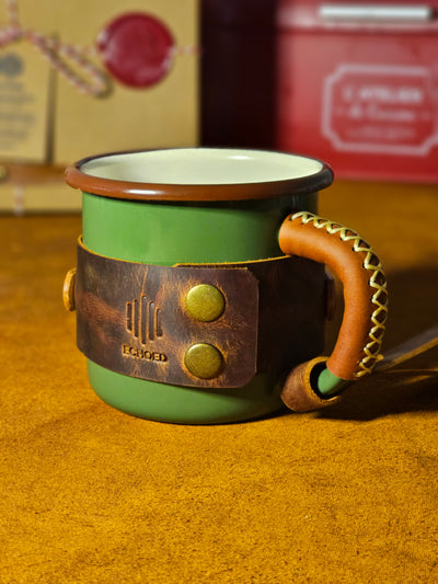 LEATHER ENAMEL MUG - GREEN