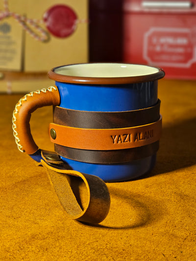 LEATHER ENAMEL MUG - BLUE