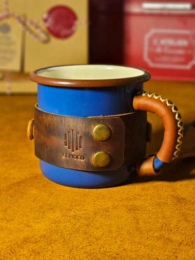 LEATHER ENAMEL MUG - BLUE