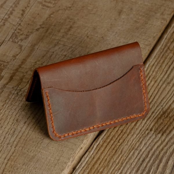 Personalized Compact Full-Grain Leather Card Holder — Neptün in Brown