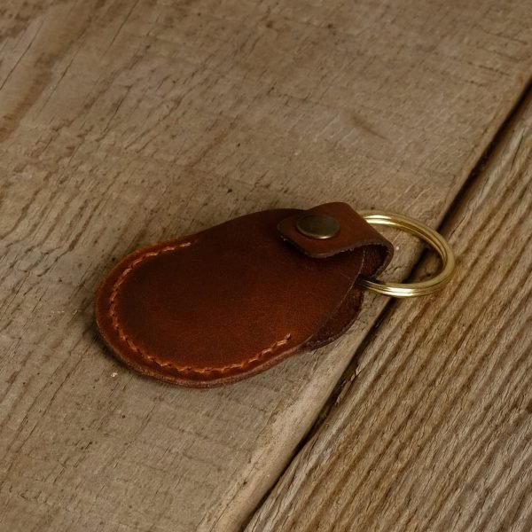 Personalized Full-Grain Leather AirTag Holder & Keyring — Victor in Brown