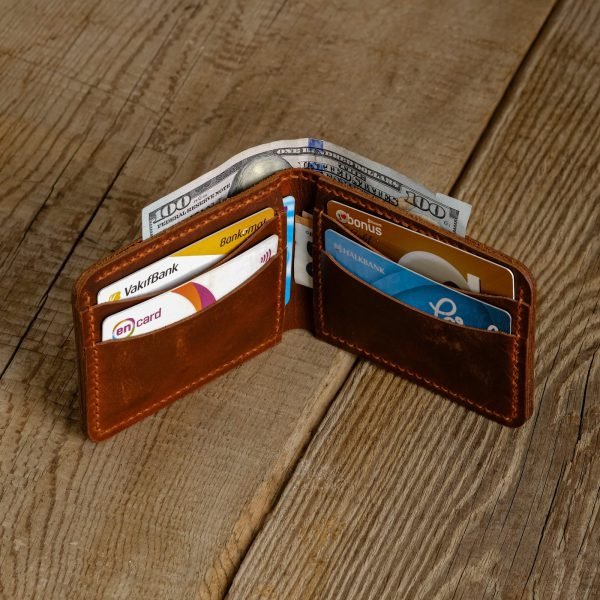 Personalized Full-Grain Leather Bifold Card Wallet — Levent in Brown