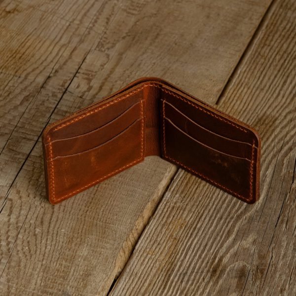 Personalized Full-Grain Leather Bifold Card Wallet — Levent in Brown