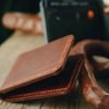 Personalized Full-Grain Leather Bifold Card Wallet — Levent — in use