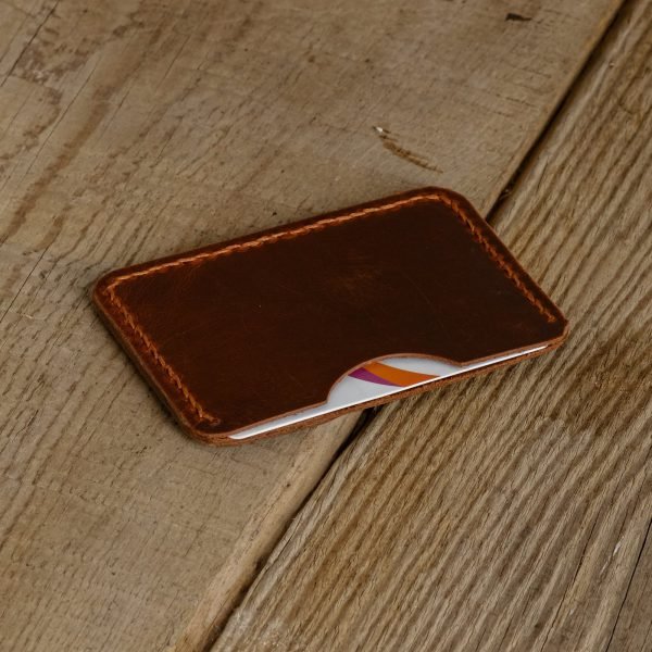 Personalized Full-Grain Leather Card Holder, 2 Pockets — Felenk in Brown