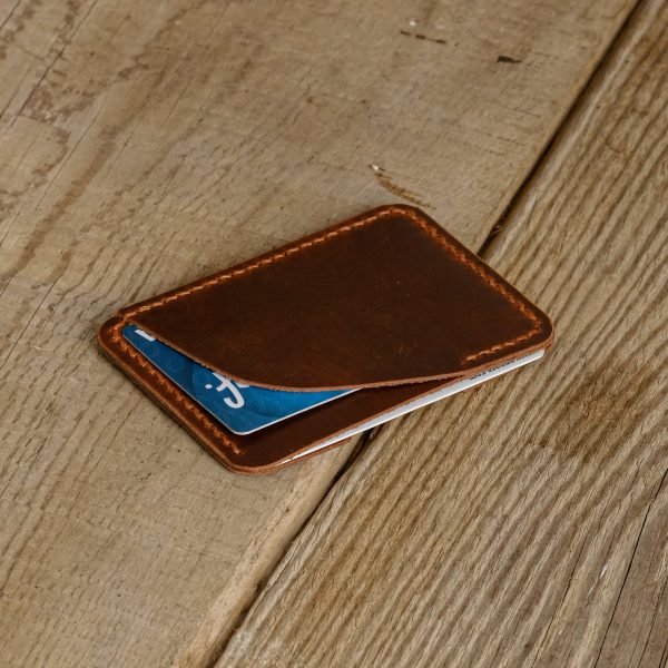 Personalized Full-Grain Leather Card Holder, 2 Pockets — Felenk in Brown