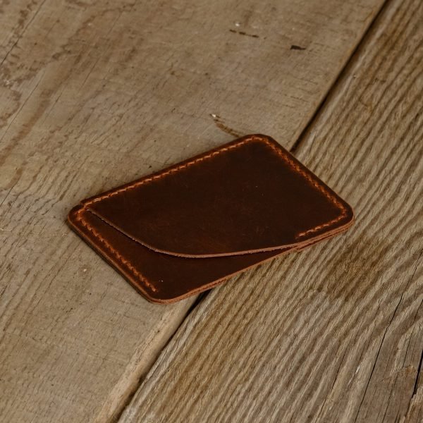 Personalized Full-Grain Leather Card Holder, 2 Pockets — Felenk in Brown