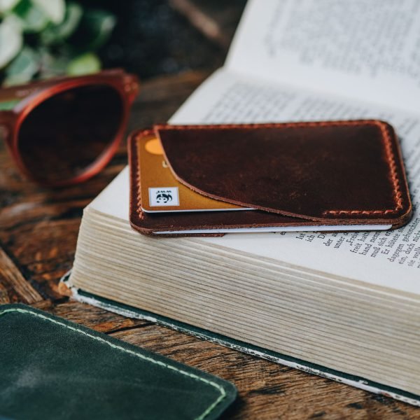Personalized Full-Grain Leather Card Holder, 2 Pockets — Felenk — in use