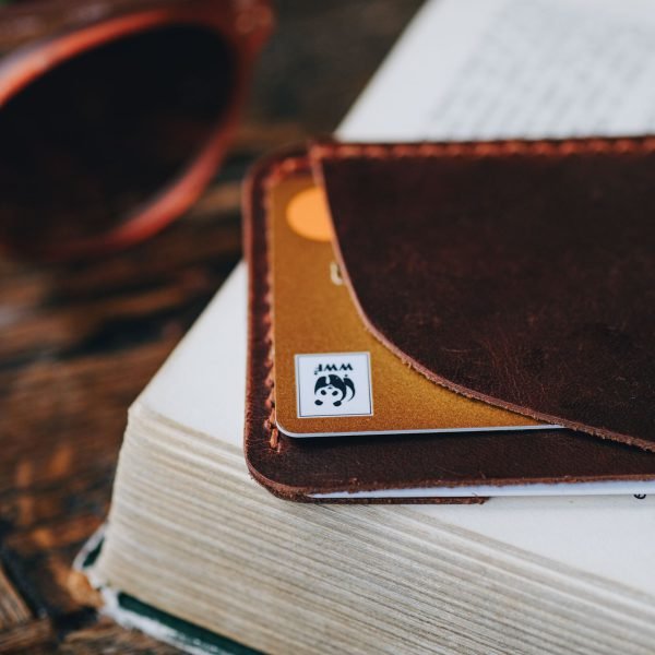 Personalized Full-Grain Leather Card Holder, 2 Pockets — Felenk — in use