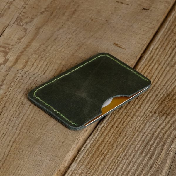 Personalized Full-Grain Leather Card Holder, 2 Pockets — Felenk in Green
