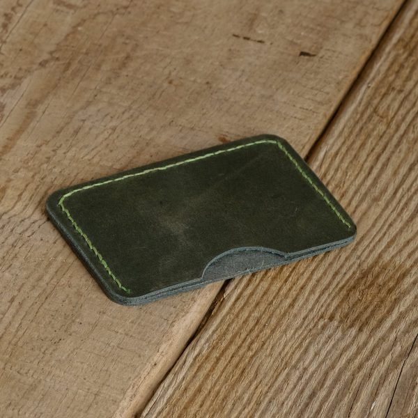 Personalized Full-Grain Leather Card Holder, 2 Pockets — Felenk in Green