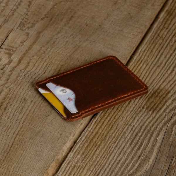 Personalized Full-Grain Leather Card Holder, 3 Pockets — Oruç in Brown