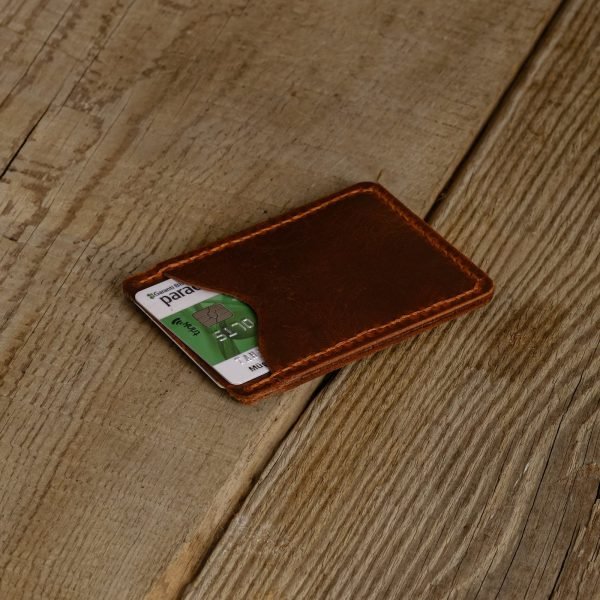 Personalized Full-Grain Leather Card Holder, 3 Pockets — Oruç in Brown