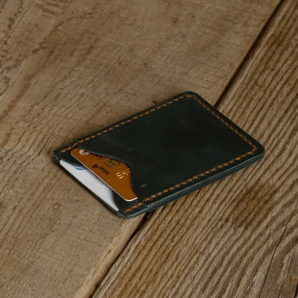 Personalized Full-Grain Leather Card Holder, 3 Pockets — Oruç in Green