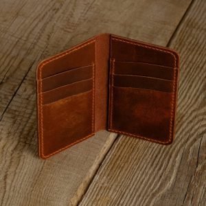 Personalized Full-Grain Leather Card Wallet, 6 Pockets — Gabya in Brown