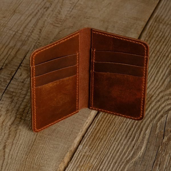 Personalized Full-Grain Leather Card Wallet, 6 Pockets — Gabya in Brown
