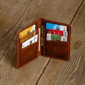 Personalized Full-Grain Leather Card Wallet, 6 Pockets — Gabya in Brown