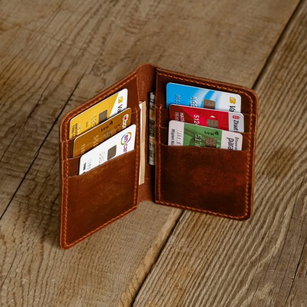 Personalized Full-Grain Leather Card Wallet, 6 Pockets — Gabya in Brown
