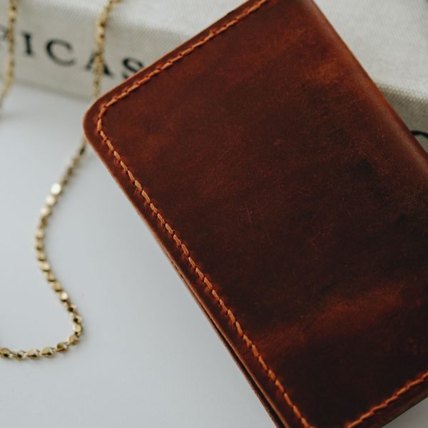 Personalized Full-Grain Leather Card Wallet, 6 Pockets — Gabya — in use