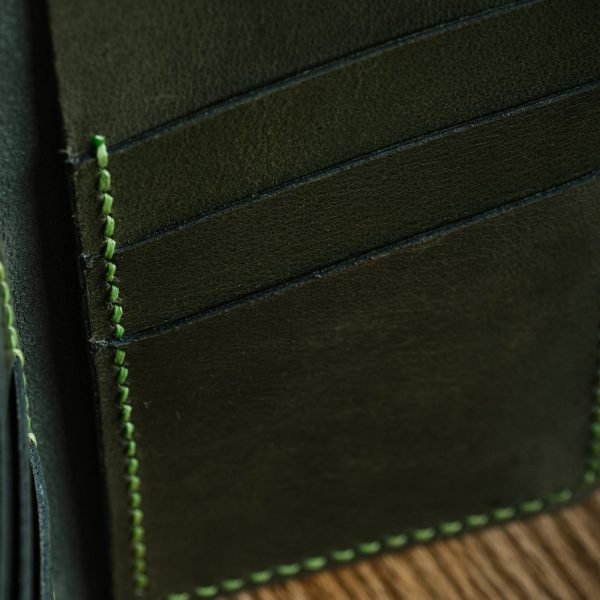 Personalized Full-Grain Leather Card Wallet, 6 Pockets — Gabya in Green