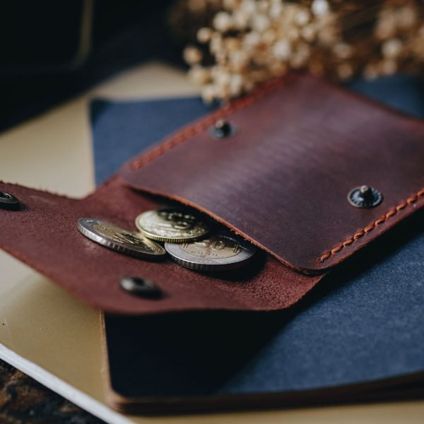 Personalized Full-Grain Leather Coin Purse — Jale — in use