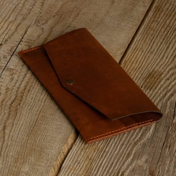 Personalized Full-Grain Leather Long Wallet with Phone Pocket — Seren in Brown