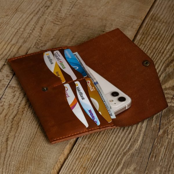 Personalized Full-Grain Leather Long Wallet with Phone Pocket — Seren in Brown