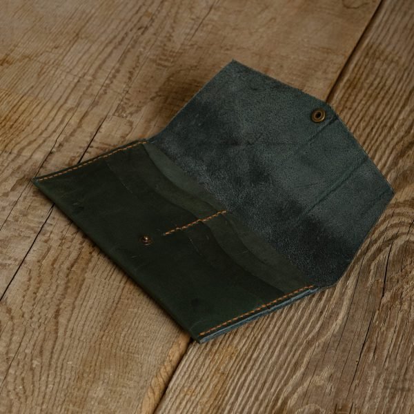 Personalized Full-Grain Leather Long Wallet with Phone Pocket — Seren in Green