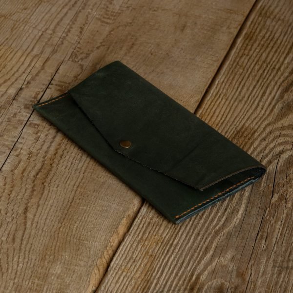 Personalized Full-Grain Leather Long Wallet with Phone Pocket — Seren in Green