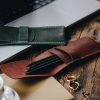 Personalized Full-Grain Leather Pen Case — Alfa — in use