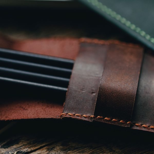 Personalized Full-Grain Leather Pen Case — Alfa — in use
