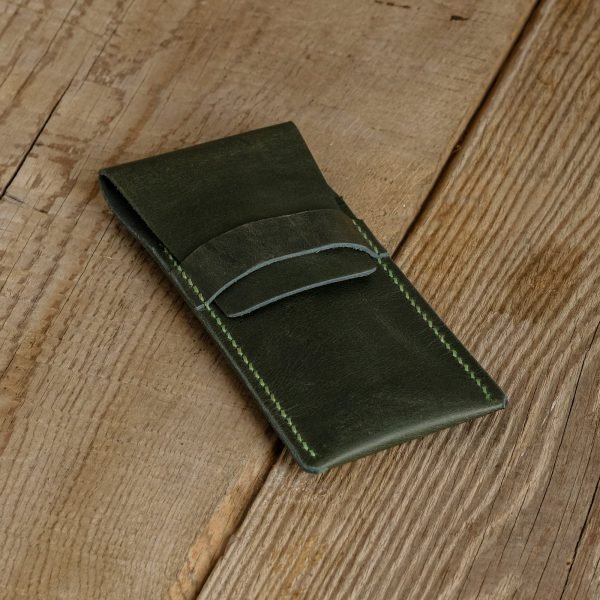 Personalized Full-Grain Leather Pen Case — Alfa in Green