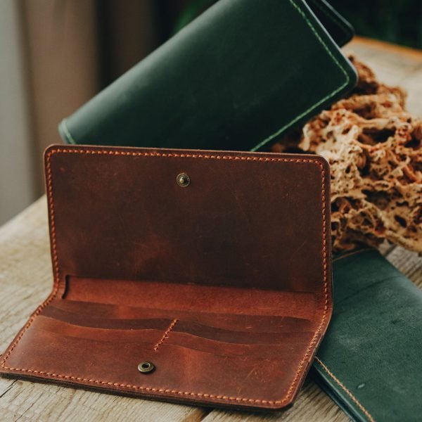 Personalized Full-Grain Leather Travel Organizer Wallet — Zuhal — in use