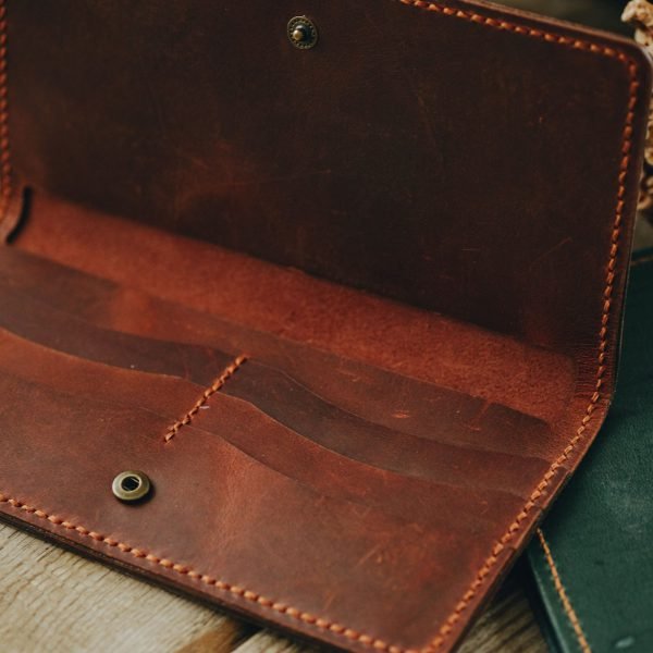 Personalized Full-Grain Leather Travel Organizer Wallet — Zuhal — in use