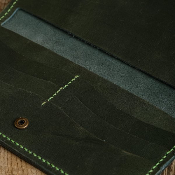 Personalized Full-Grain Leather Travel Organizer Wallet — Zuhal in Green