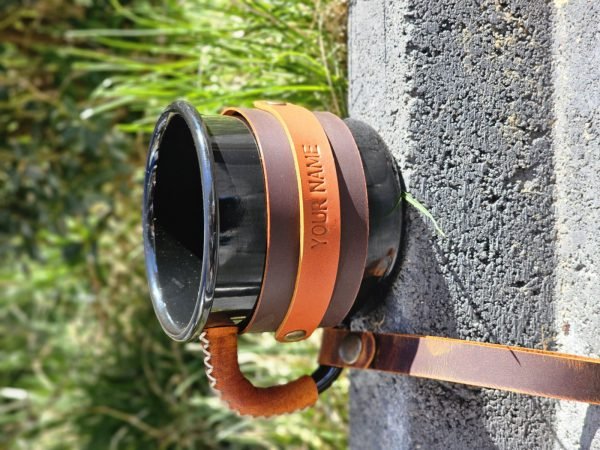 Personalized Leather-Wrapped Enamel Mug — Black Personalized Leather-Wrapped Enamel Mug — Black