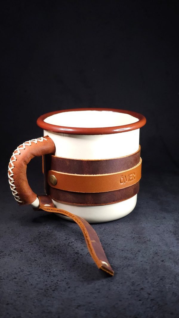 Personalized Leather-Wrapped Enamel Mug — Cream Personalized Leather-Wrapped Enamel Mug — Cream
