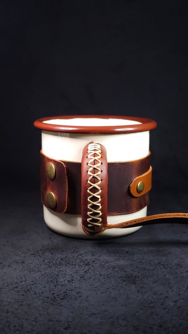 Personalized Leather-Wrapped Enamel Mug — Cream Personalized Leather-Wrapped Enamel Mug — Cream