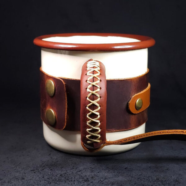 Personalized Leather-Wrapped Enamel Mug — Cream Personalized Leather-Wrapped Enamel Mug — Cream