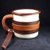 Personalized Leather-Wrapped Enamel Mug — Cream Personalized Leather-Wrapped Enamel Mug — Cream