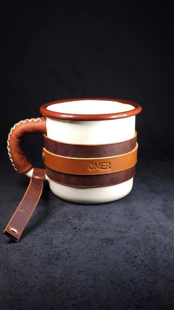 Personalized Leather-Wrapped Enamel Mug — Cream Personalized Leather-Wrapped Enamel Mug — Cream