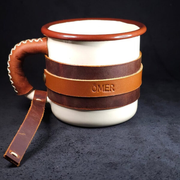 Personalized Leather-Wrapped Enamel Mug — Cream Personalized Leather-Wrapped Enamel Mug — Cream
